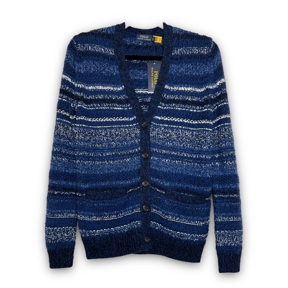 NWT POLO RALPH LAUREN Wool Linen Stripe Knit V-Neck Academia Grandpa Cardigan XS - Picture 3 of 8